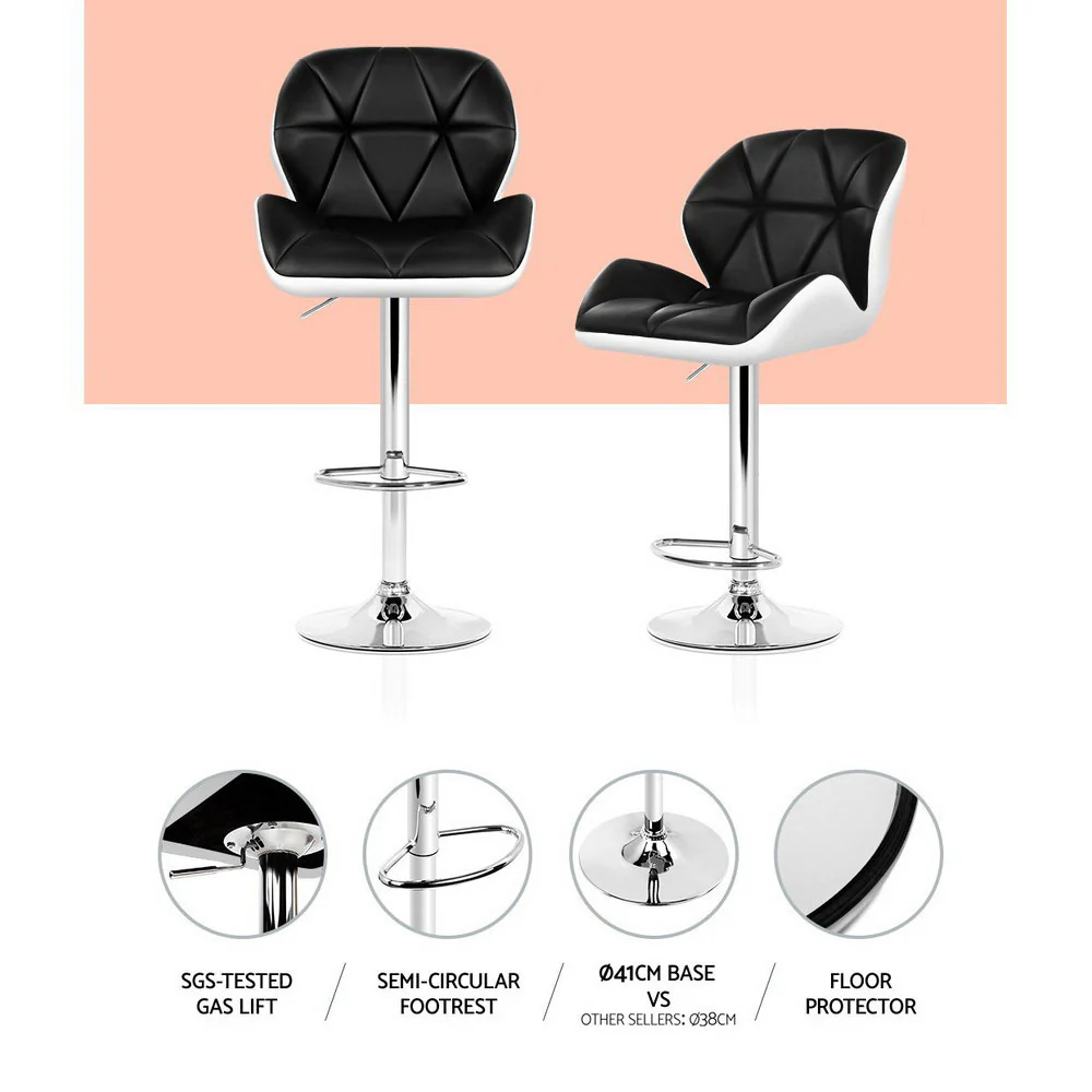 Set of 2 Exeter Kitchen Bar Stools - White, Black & Chrome - Nurns