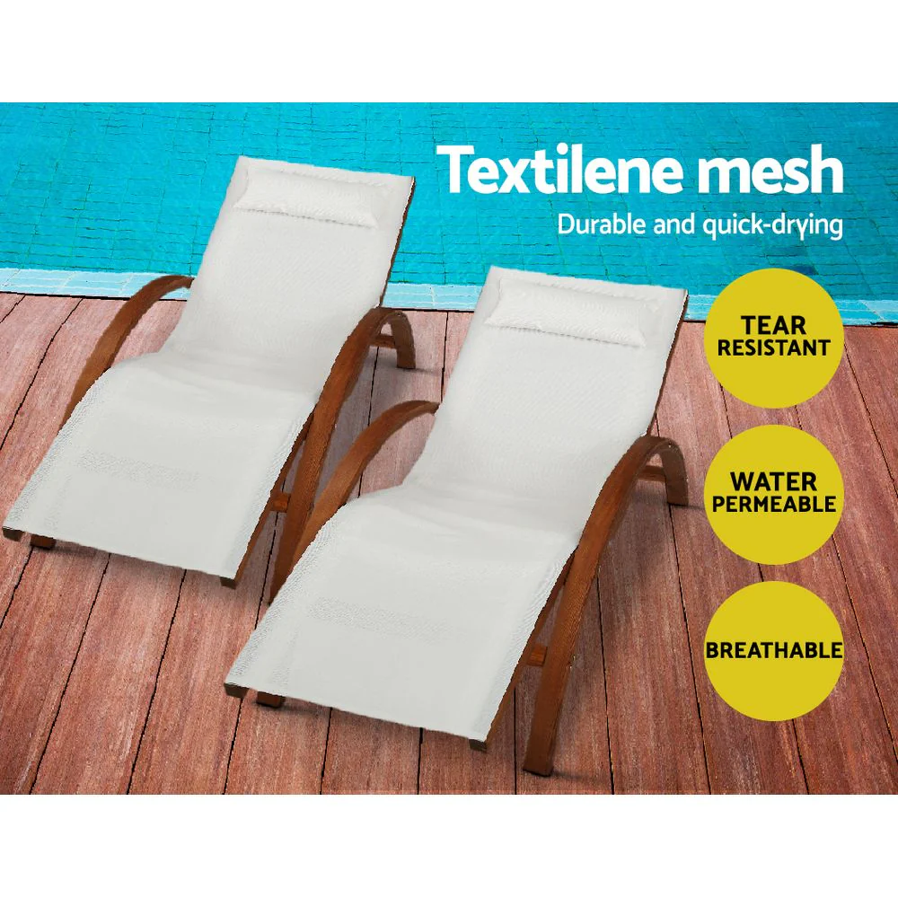 Declan Outdoor Wooden Sun Lounge Setting Day Bed Chair Garden Patio Furniture - Nurns