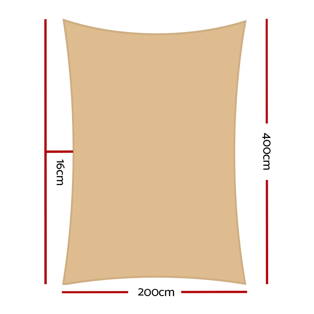 Instahut Waterproof Shade Sail 2x4m Rectangle Sand 95% Shade Cloth - Nurns