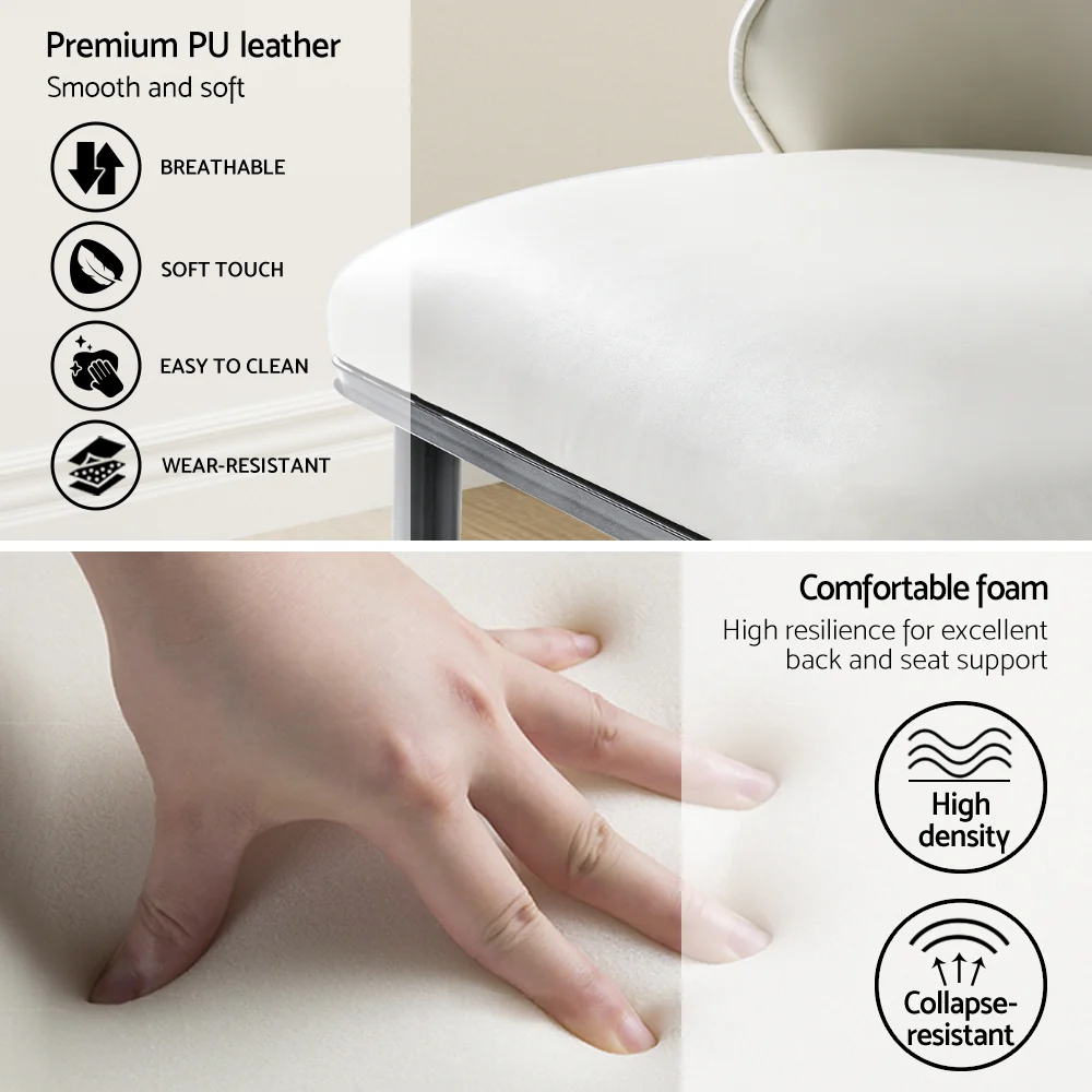 Lottie Set of 2 Dining Chairs Leather Seat - White - Nurns