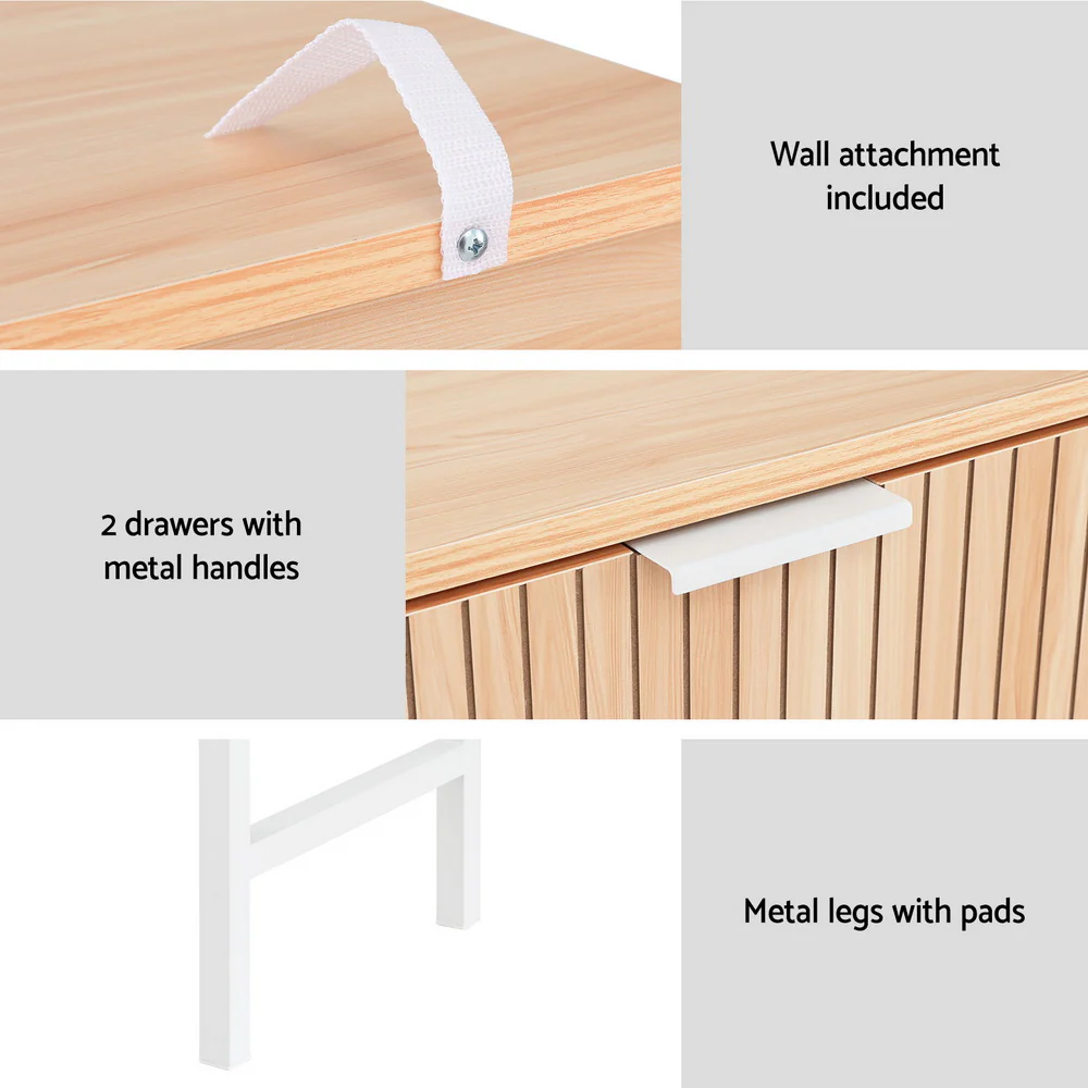 92cm Console Table 2 Drawers - Pine - Nurns