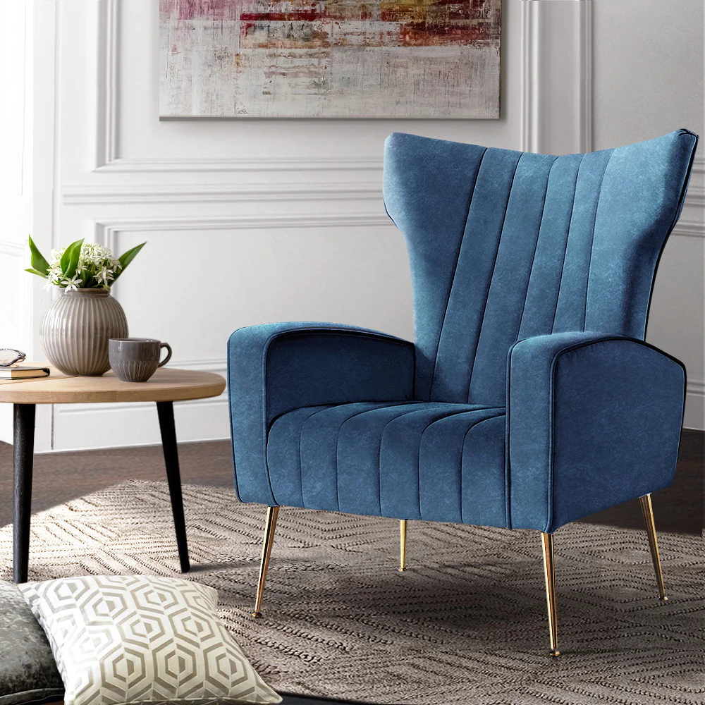 Maricel Accent Velvet Seat Lounge Armchair - Navy - Nurns