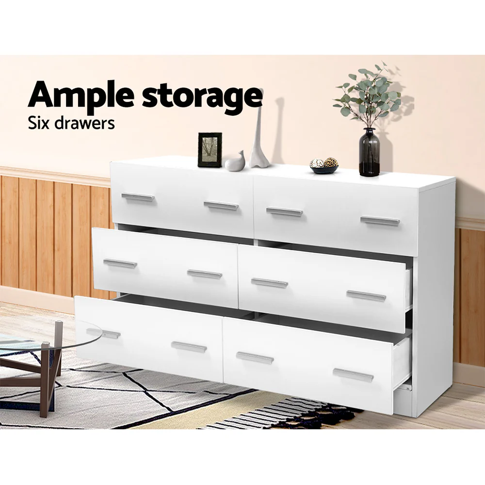 Artiss 6 Chest of Drawers - White - Nurns