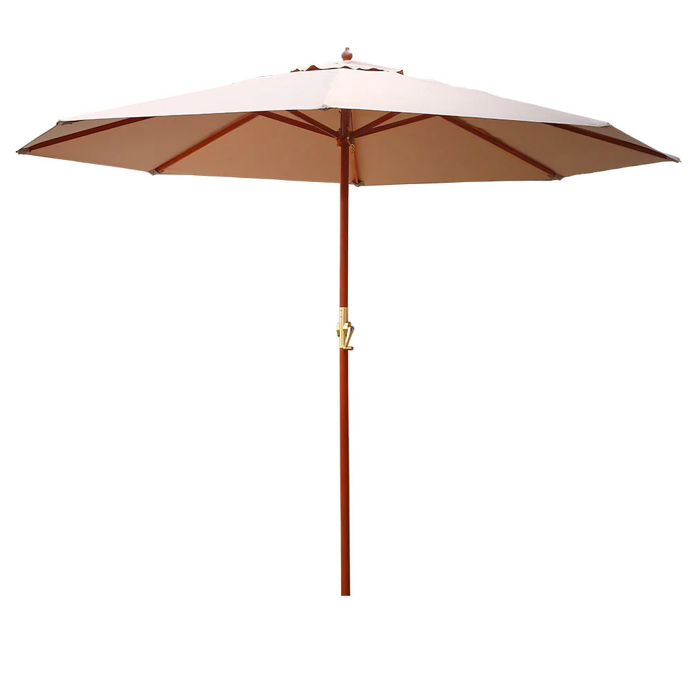 Instahut 3m Outdoor Umbrella Pole Umbrellas Beach Garden Sun Stand Patio Beige - Nurns