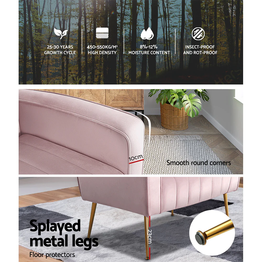 Maricel Accent Velvet Seat Lounge Armchair - Pink - Nurns