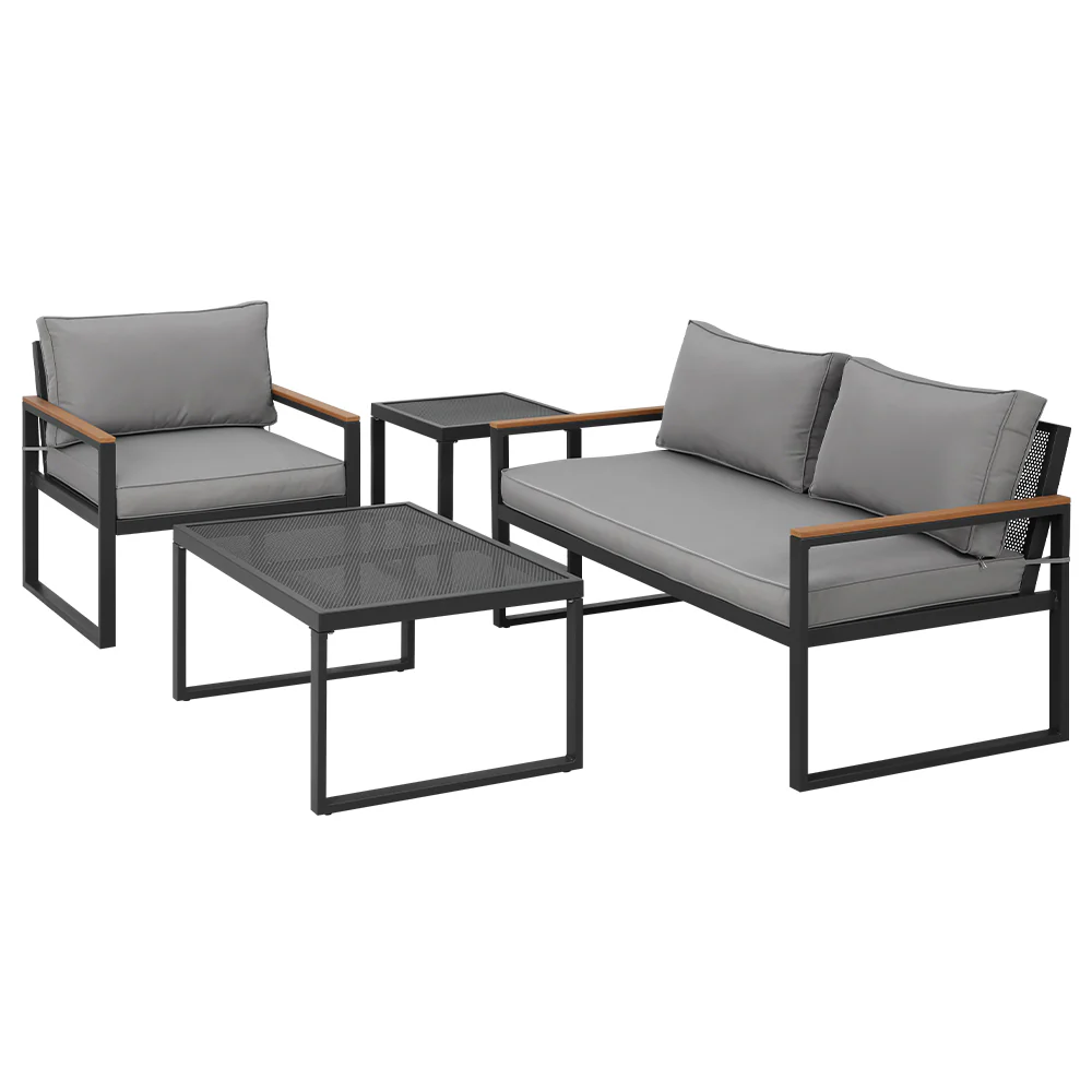 Odilia 3-Seater Corner Modular Steel 4-Piece Outdoor Sofa - Black - Nurns