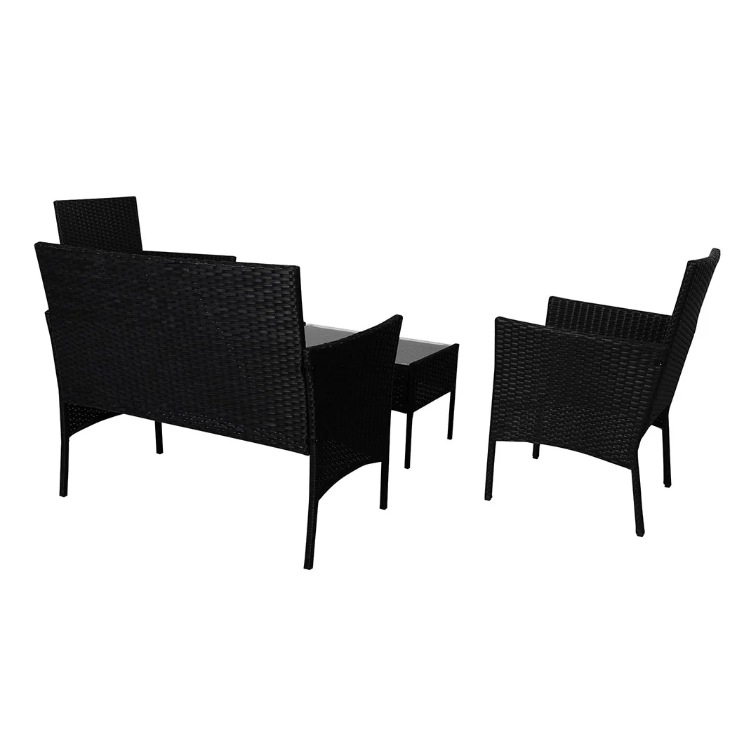 Marcel 4-Seater Furniture Patio Garden Table Chairs Wicker Seat 4-Piece Outdoor Setting - Wood - Nurns