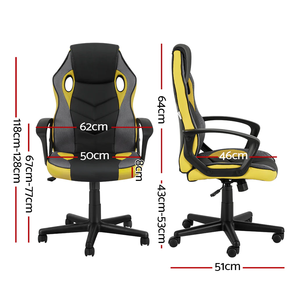 Artiss Gaming Office Chair Computer Executive Racing Chairs High Back Yellow - Nurns
