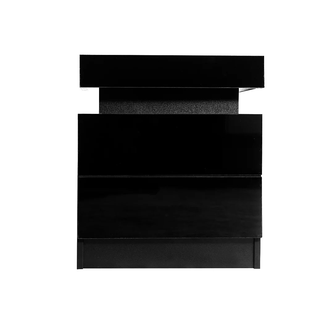 Inuvik LED Bedside Tables RGB LED Side Table High Gloss Nightstand Cabinet with 2 Drawers - Black - Nurns