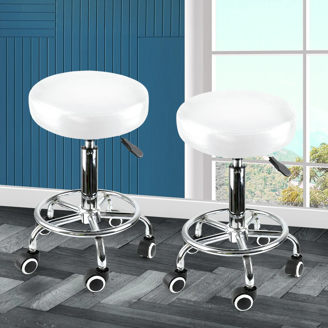 Set of 2 Swivel Salon Barstool Hairdressing Stool Barber Chair Equipment Beauty White - Nurns