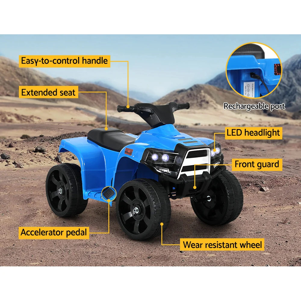 Kids Ride On ATV Quad Motorbike Car 4 Wheeler Electric Toys Battery - Blue - Nurns