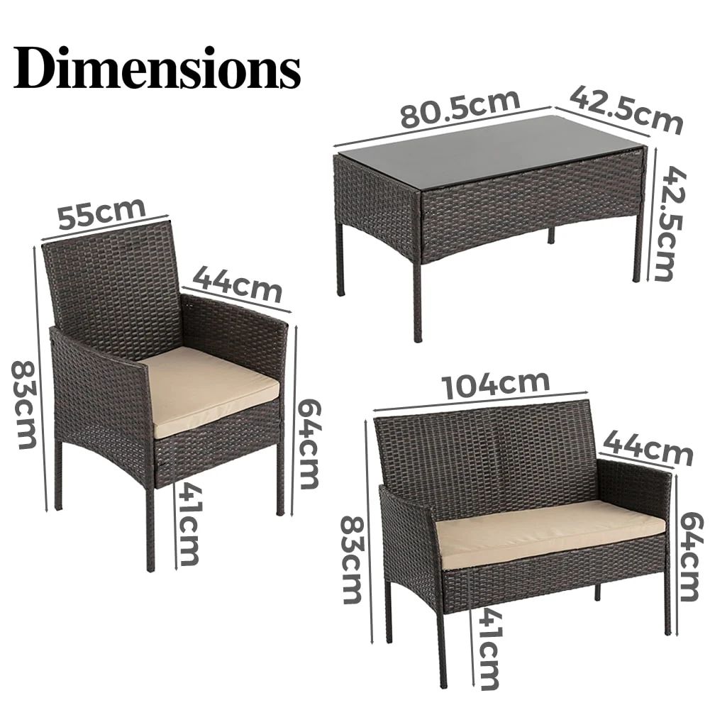 Avery 4-Seater Wicker 4-Piece Outdoor Lounge Set - Black - Nurns
