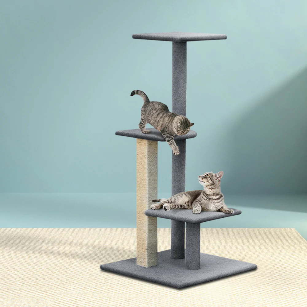 Cat Tree 124cm Trees Scratching Post Scratcher Tower Condo House Furniture Wood Steps - Grey - Nurns