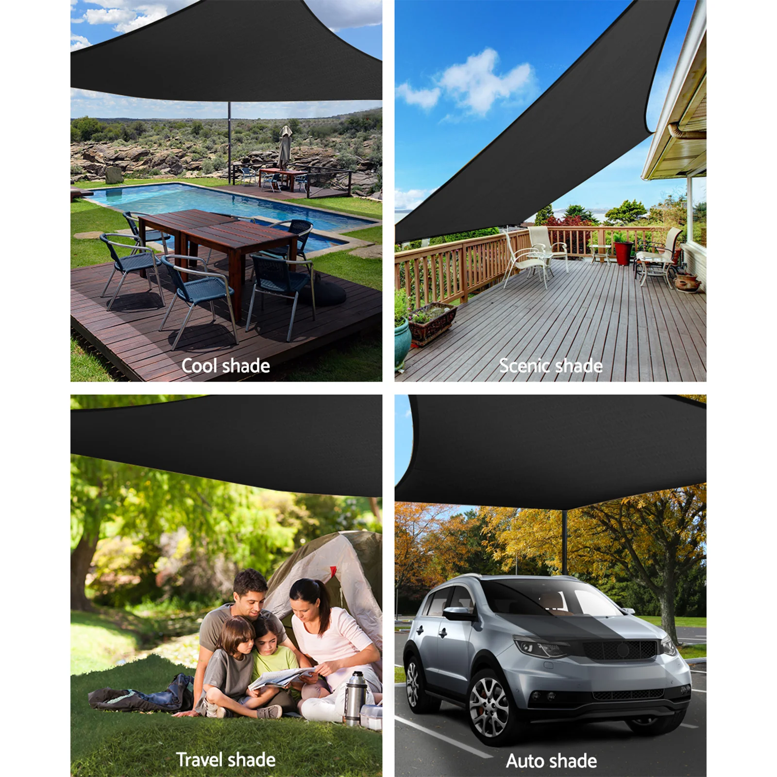 Instahut Shade Sail 5x7m Rectangle 280GSM 98% Black Shade Cloth - Nurns
