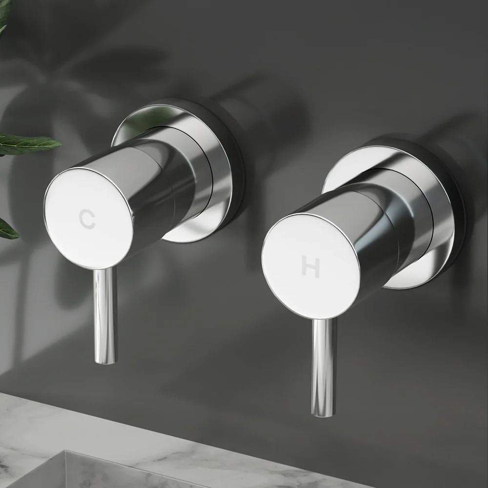 Basin Twin Tap Wall Round Brass Faucet Shower Bathtub Chrome - Nurns