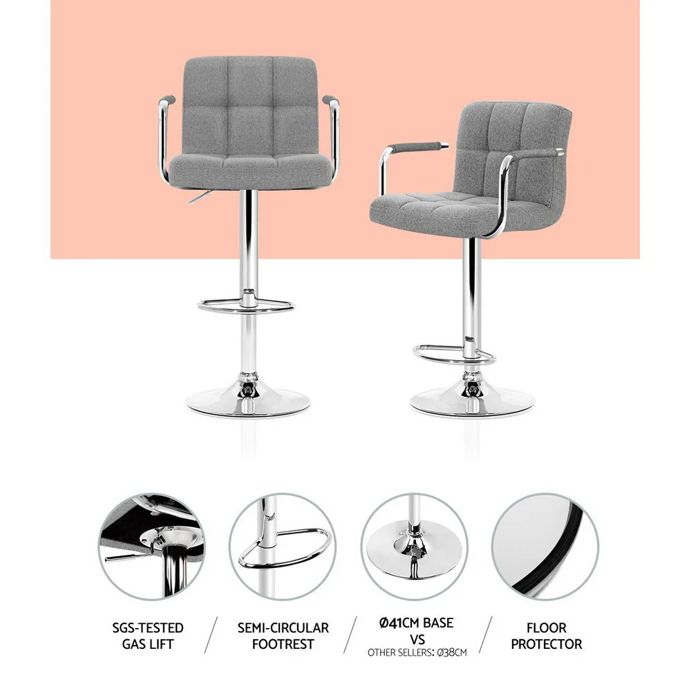 Set of 2 Foggia Bar Stools Gas lift SwivelSteel and - Steel & Grey - Nurns