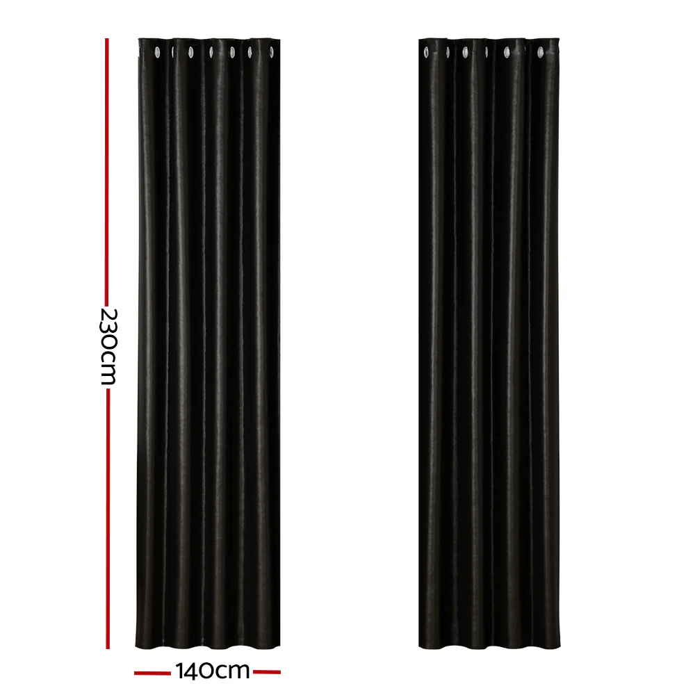 Set of 2 Blockout Curtains Blackout Window Curtain Eyelet 140x230cm Black Shine - Nurns