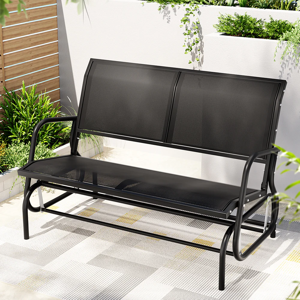 Calliope Outdoor Garden Bench Swing Glider Rocking Patio Furniture Loveseat - Black - Nurns
