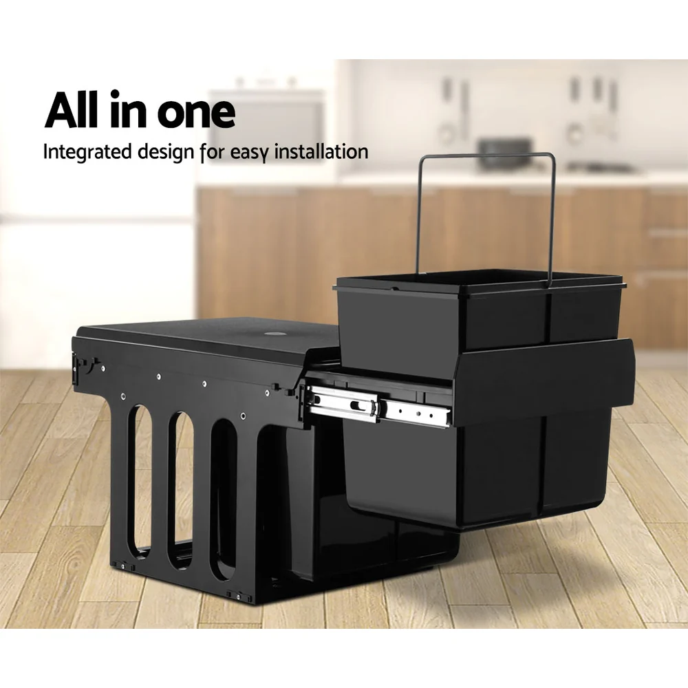 Pull Out Bin Kitchen Double Basket 2X15L Black - Nurns