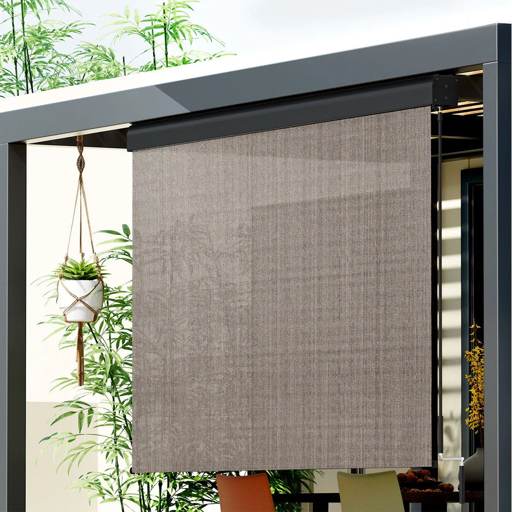 Instahut Outdoor Blinds Light Filtering Roll Down Awning Shade 2.1x2.5M Brown - Nurns
