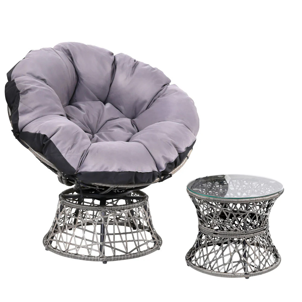 Outdoor Lounge Setting Papasan Chair Wicker Table Garden Furniture - Grey - Nurns