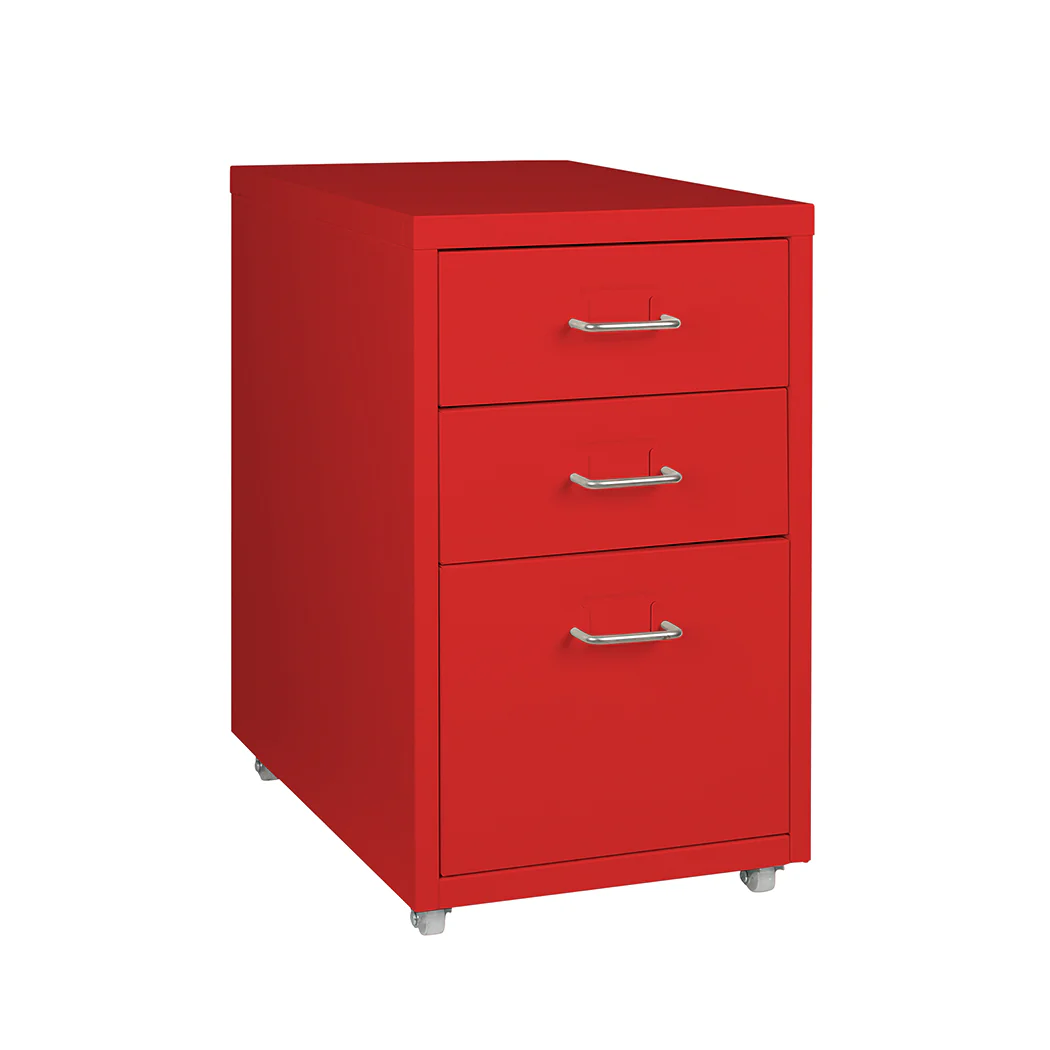 Levede 3 Drawer Office Drawers Cabinet Red - Nurns