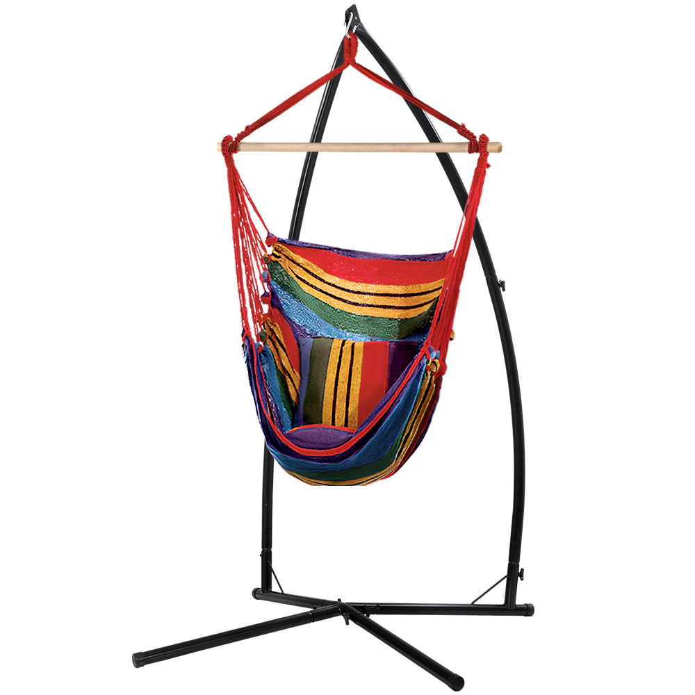 Hammock Chair Outdoor Camping Hanging with Steel Stand - Rainbow - Nurns