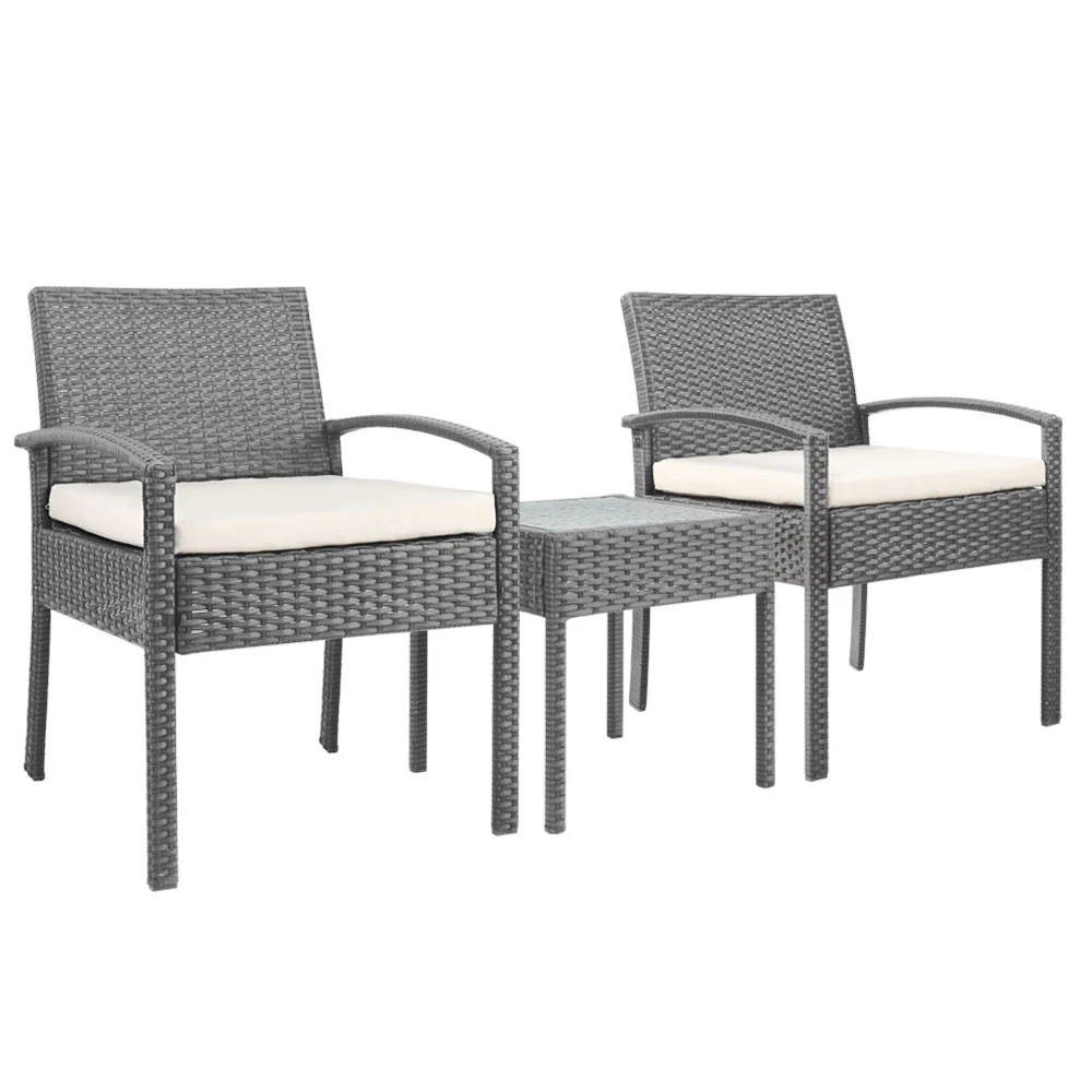 Harold 2-Seater Furniture 3-Piece Outdoor Setting - Grey - Nurns
