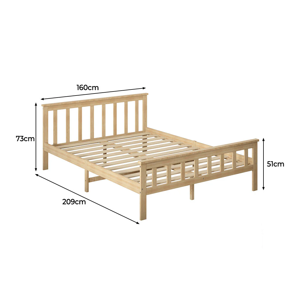 Mia Wooden Bed Frame Base Solid Timber Pine Wood Natural - Queen - Nurns