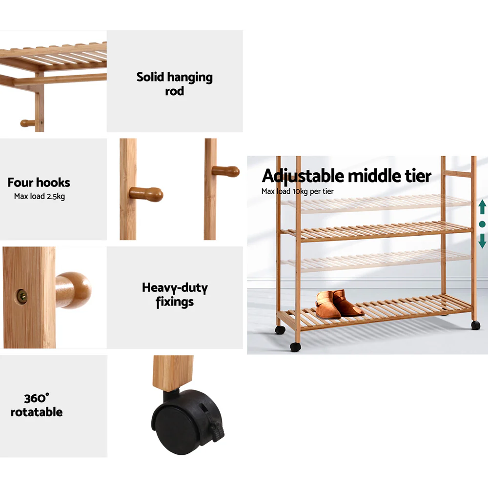 Wardrobe Clothes Rack Airer Coat Stand Hanger 165cm - Nurns