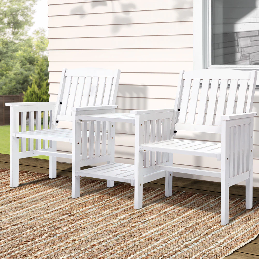 Archie Garden Bench Chair Table Loveseat Wooden Patio Park White - White - Nurns