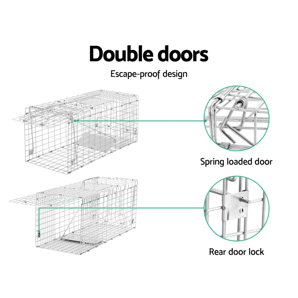Set of 2 Humane Animal Trap Cage 66x23x25cm - Silver - Nurns