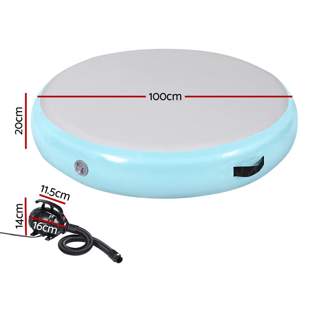 Everfit 1m Air Track Spot Inflatable Gymnastics Tumbling Mat Round W/ Pump Green - Nurns