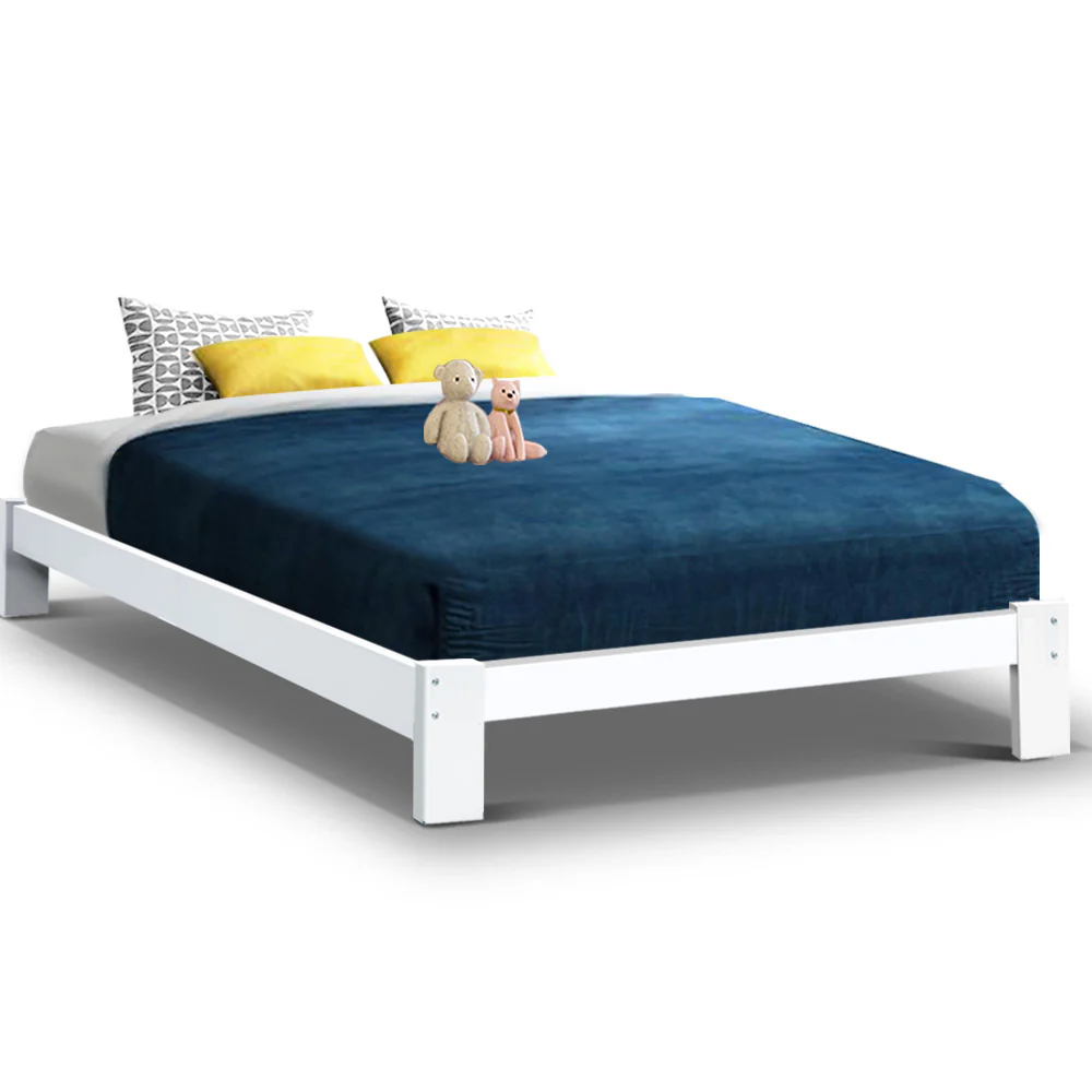 Cassidy Bed Frame Wooden Bed Base with Timber Foundation - White Double - Nurns