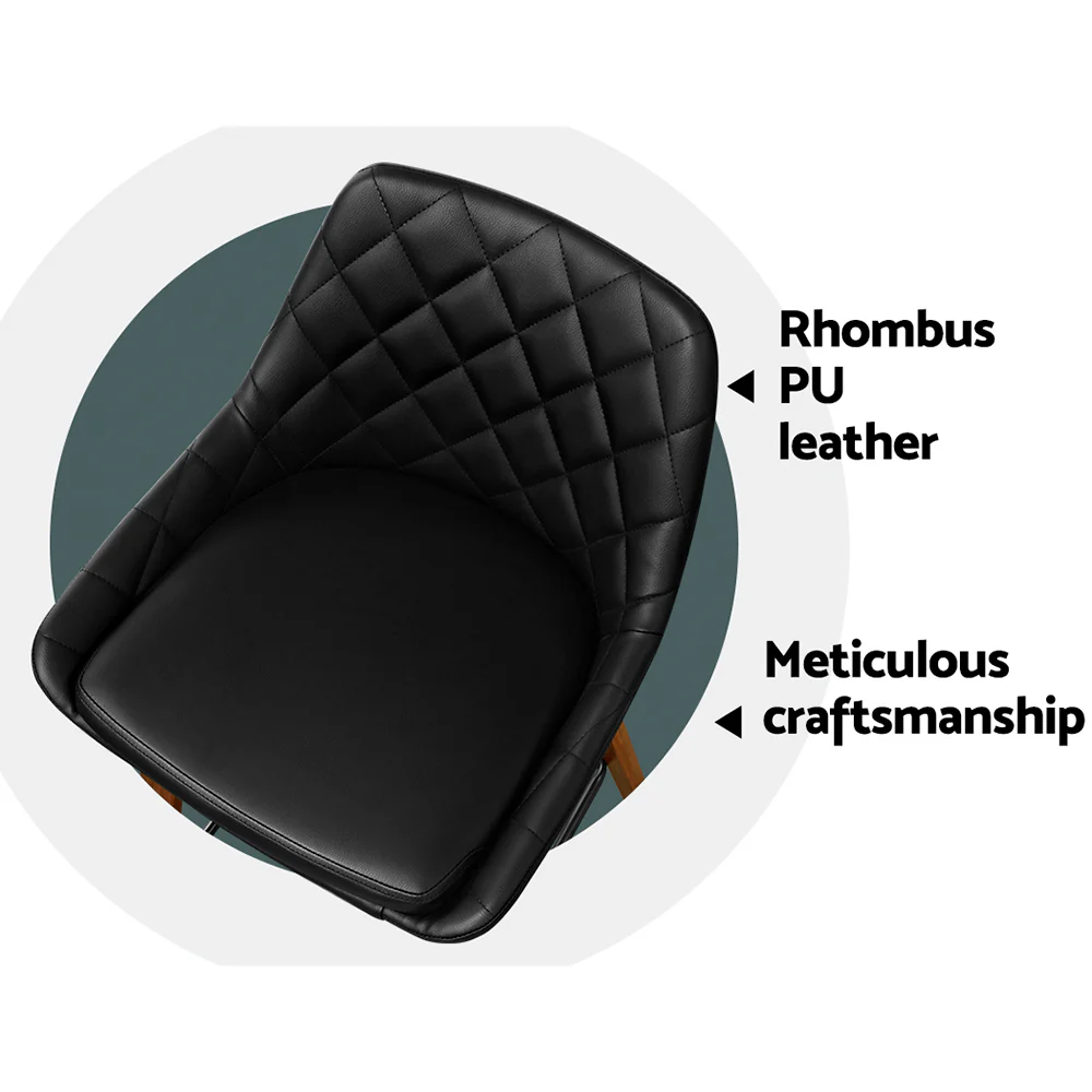 Set of 2 Aveiro Bar Stools Bentwood PU Leather Diamond Pleat - Black - Nurns