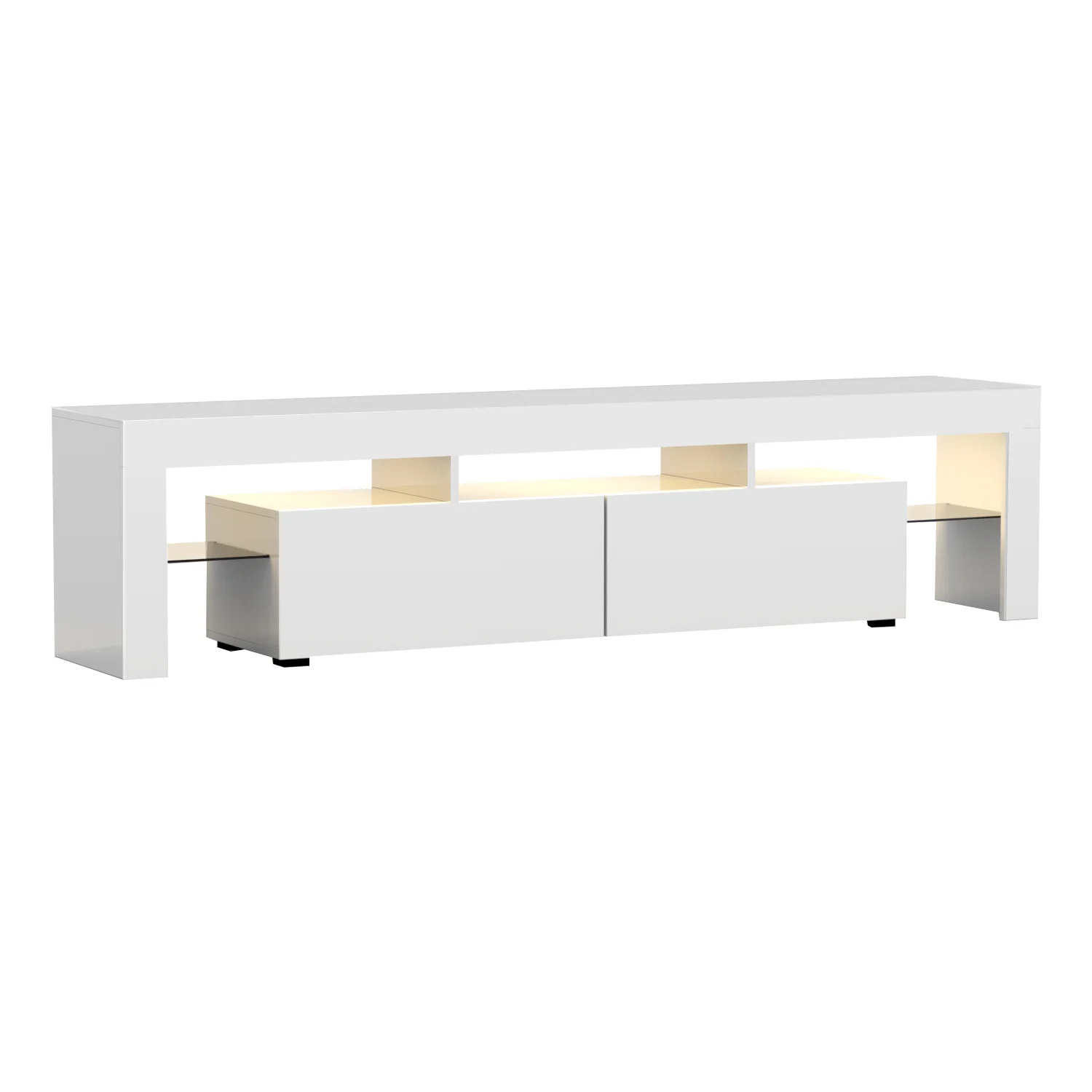 Denby 189cm RGB LED TV Stand Cabinet Entertainment Unit Gloss Furniture Drawers Tempered Glass Shelf - White - Nurns