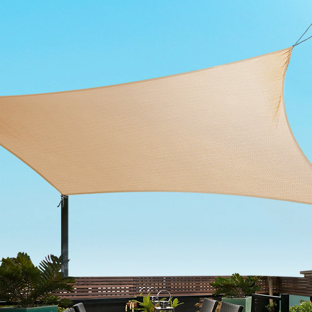 Instahut Shade Sail 3x6m Rectangle 185GSM 95% Sand Shade Cloth - Nurns
