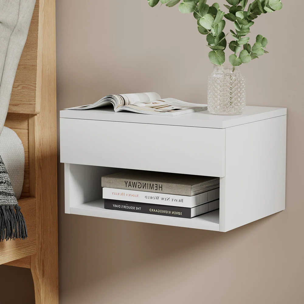 Ontario Wooden Bedside Tables Floating Nightstand - White - Nurns