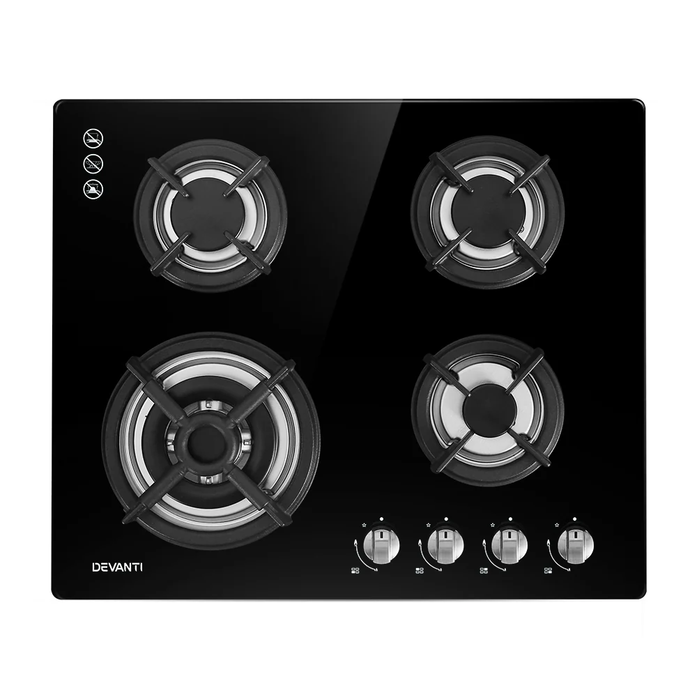 Devanti Gas Cooktop 60cm 4 Burner Black - Nurns