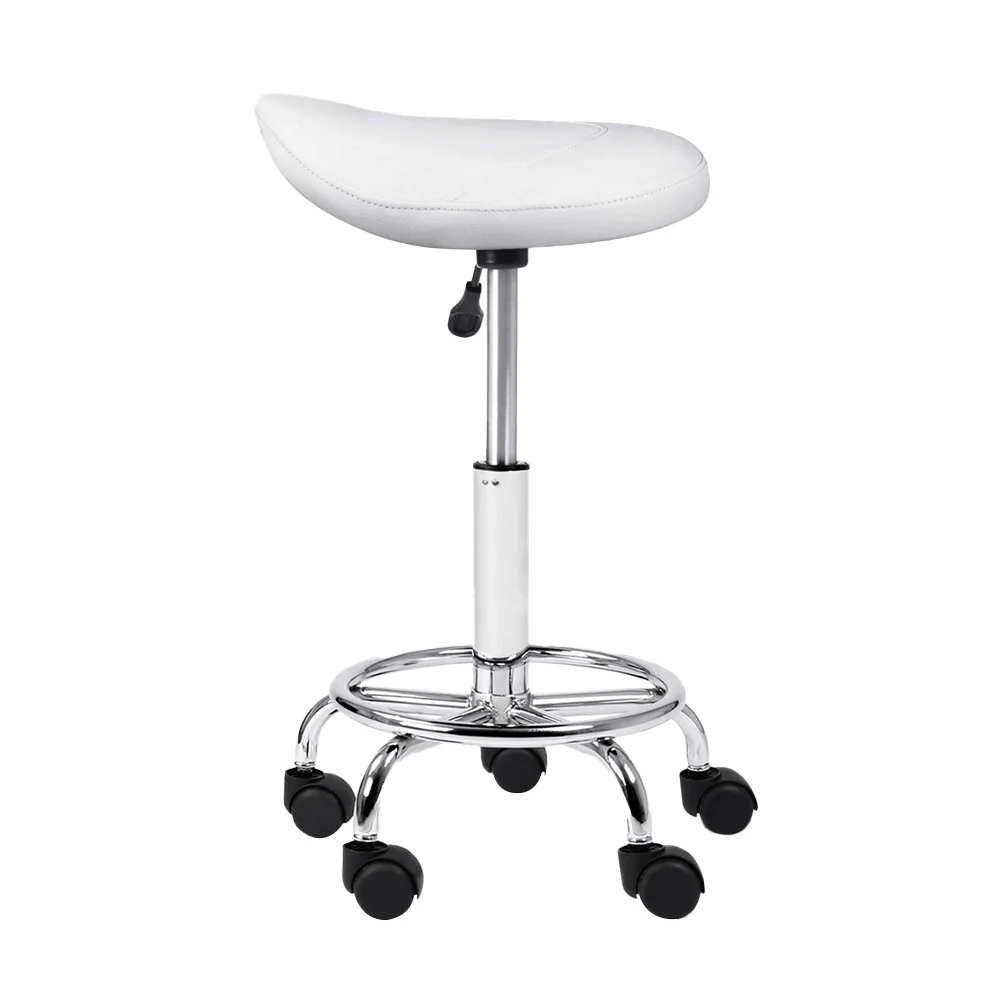 Set of 2 Salon Stool Saddle Swivel Chair White - Nurns