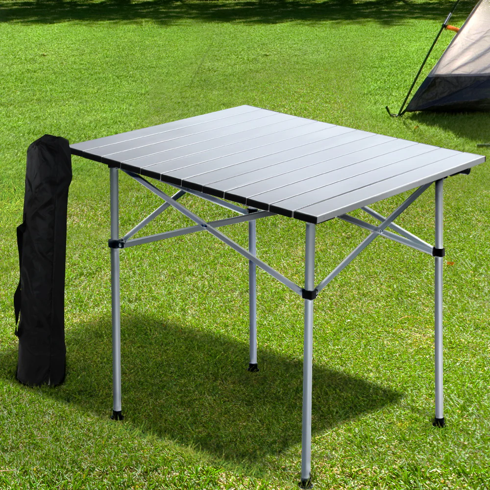Folding Camping Table 70cm Roll Up Outdoor Picnic BBQ Aluminium Desk - Nurns