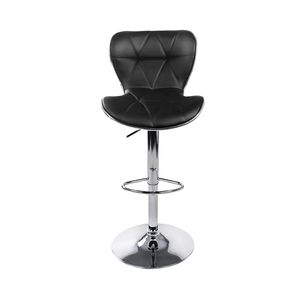 Set of 2 Liosia PU Leather Patterned Bar Stools - Black & Chrome - Nurns