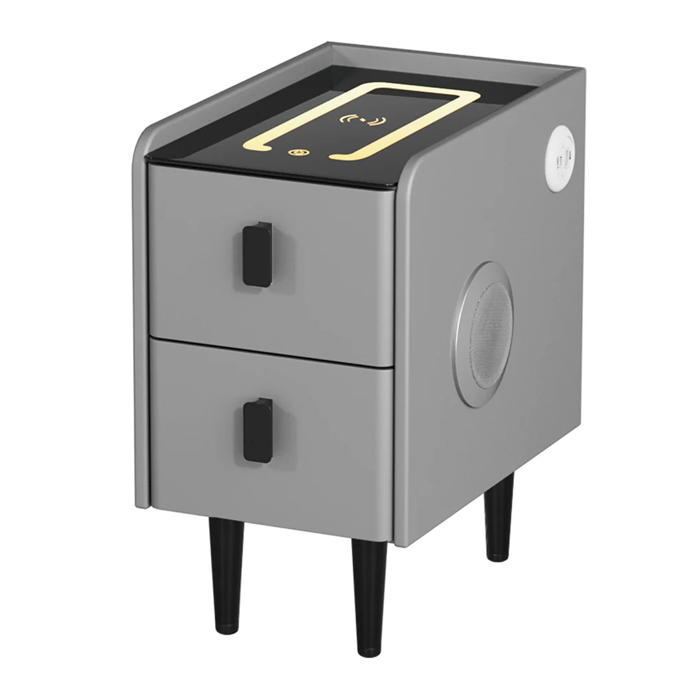 Parksville LED Bedside Tables Smart with Wireless Charging LED Lights with 2 Drawers - Grey - Nurns