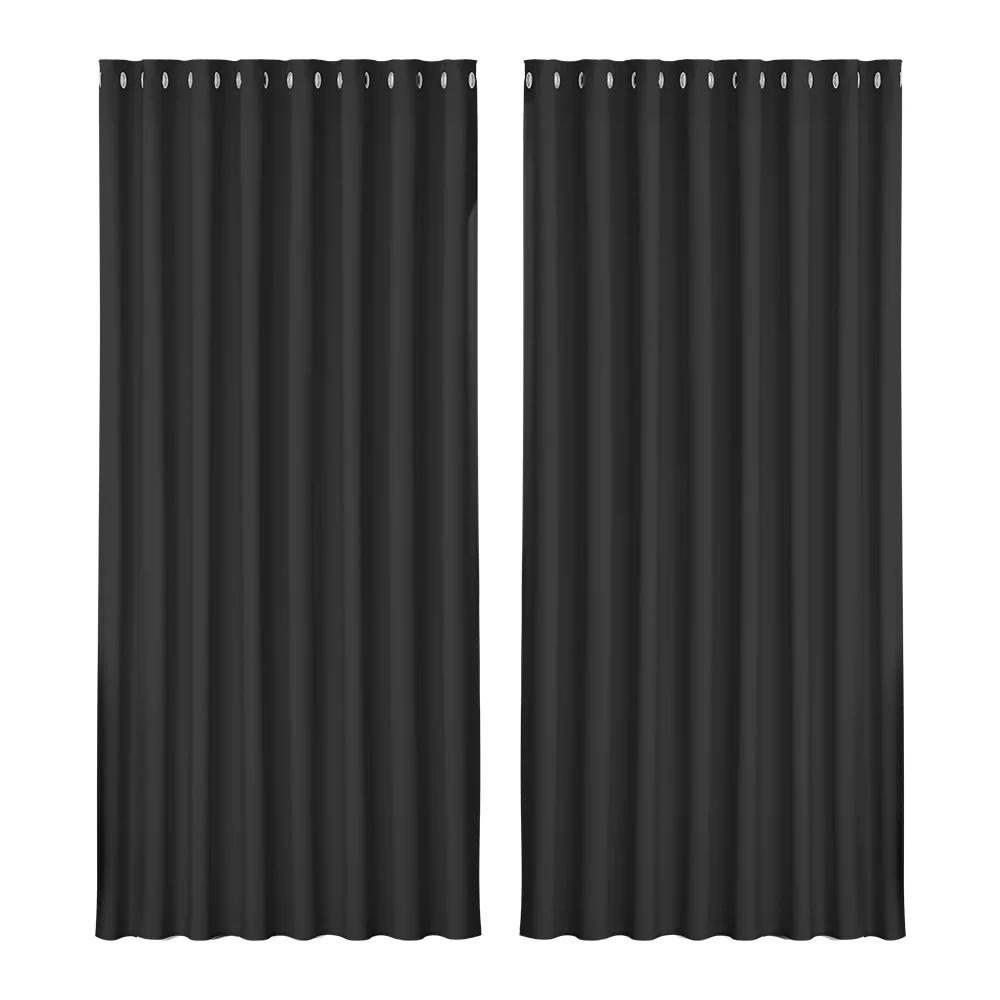 Set of 2 Blockout Curtains Blackout Window Curtain Eyelet 300x230cm Black - Nurns