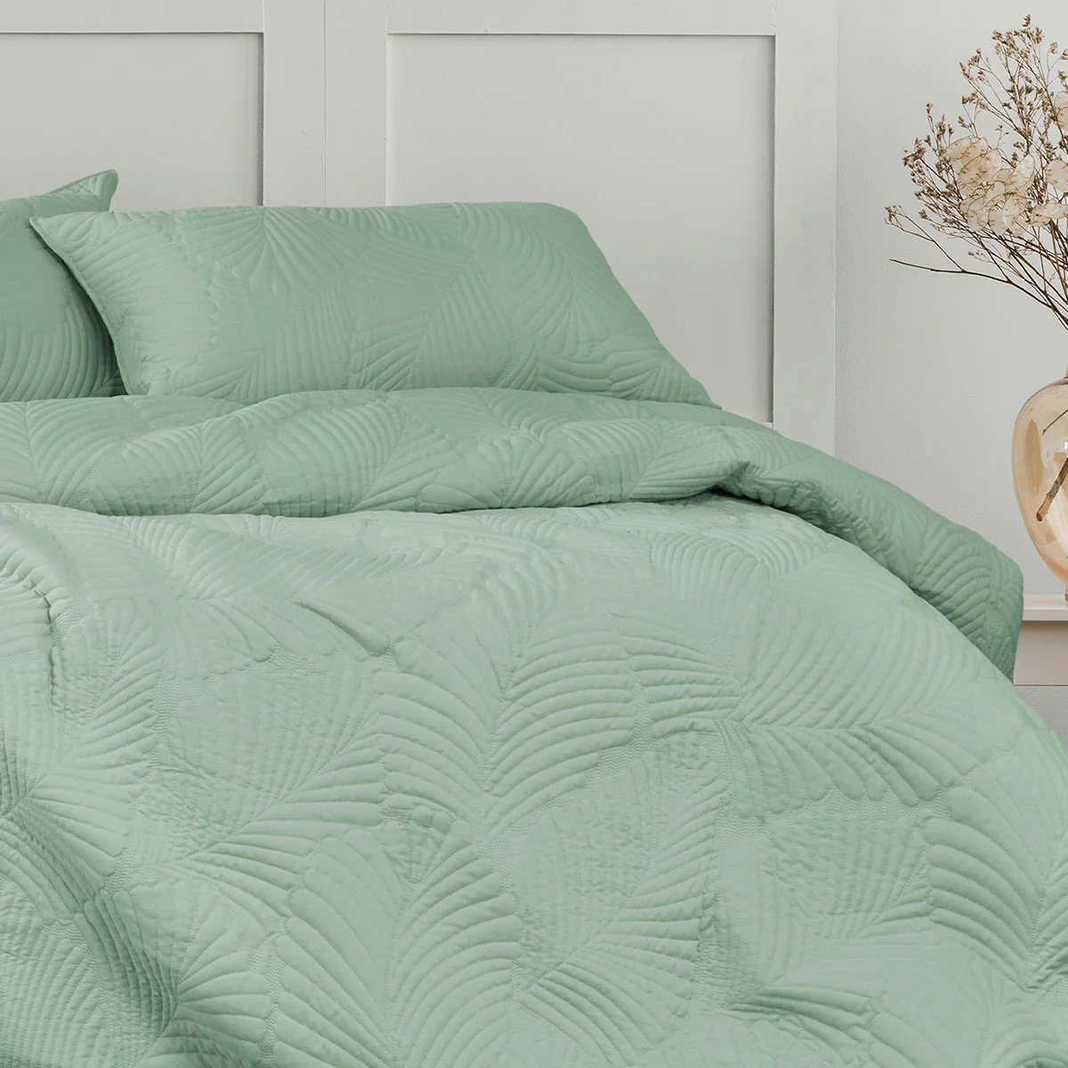 QUEEN 3-Piece Quilted Quilt Cover Set - Green - Nurns