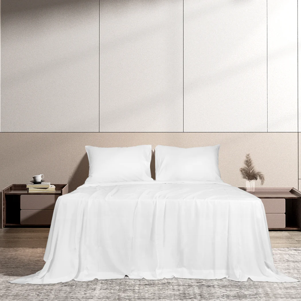 Double Dreamz 4pcs Size 100% Bamboo Bed Sheet Set White - Nurns