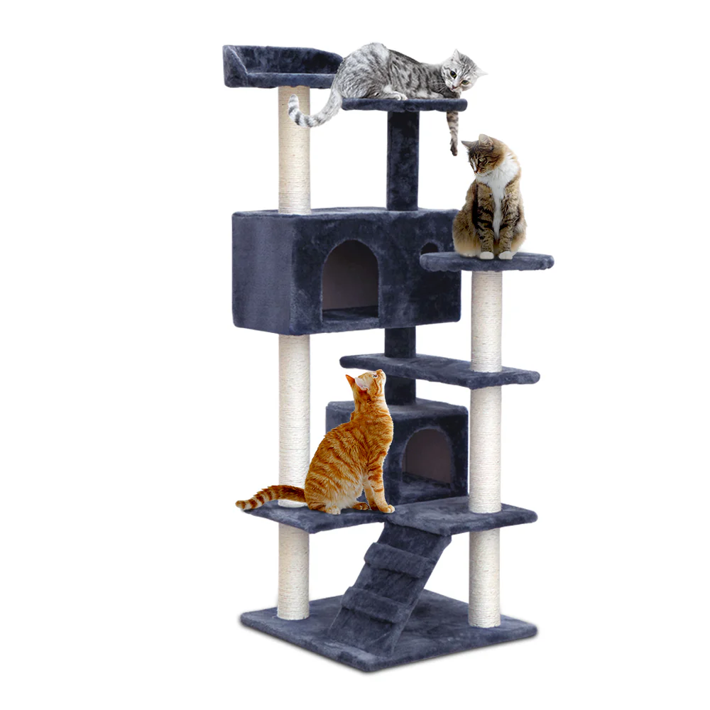 Cat Tree 134cm Trees Scratching Post Scratcher Tower Condo House Furniture Wood Grey - Nurns