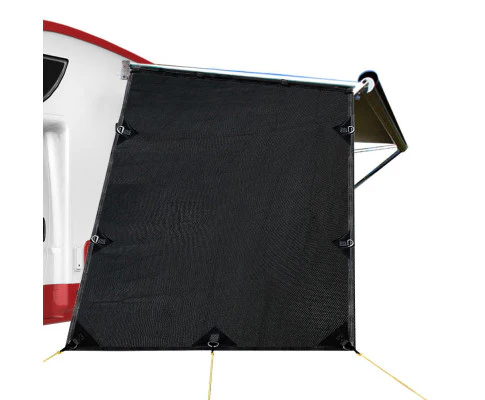 Caravan Privacy Screen Roll Out Awning 1.95x2.2M Sun Shade End Wall Side Black - Nurns