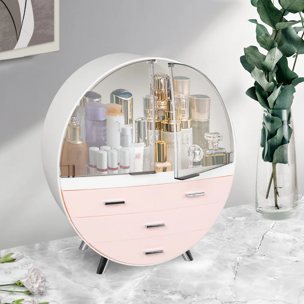 Makeup Case Holder Cosmetic Organiser Drawer Jewellery Desktop Storage Box Pink - Nurns