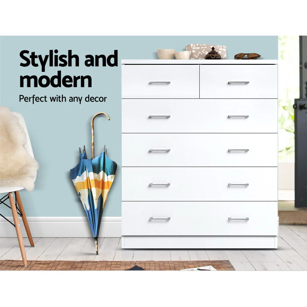 Artiss 6 Chest of Drawers - White - Nurns